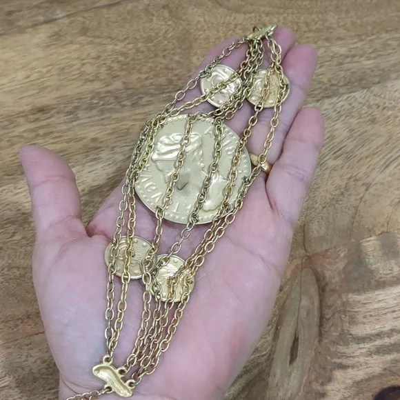 Greek Coins Multilayer Chains Bracelet - Picture 5 of 13